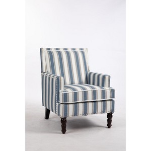 Vynxaria Upholstered Accent Chair, Vintage Armchair with Blue and White Striped Linen Fabric and Nailhead Trim for Living Room - 1 of 4