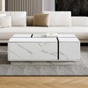 Modern Coffee Table Sliding Top Cocktail Table Center Table with 2 Drawers and 2 Storage Compartments, White/Walnut-ModernLuxe - 3 of 4