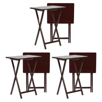 PJ Wood Solid and Sturdy Wood Construction Portable Folding TV Snack Tray Table Desk Serving Stand, Espresso Brown (6-Piece Set)