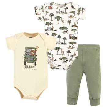 Hudson Baby Infant Boy Cotton Bodysuit and Pant Set, Going On Safari Short Sleeve