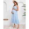 Women's Maternity Dress Boho Spaghetti Strap Square Neck Dress Floral Casual Ruffle Nursing Maxi Dress Baby Shower - 2 of 4
