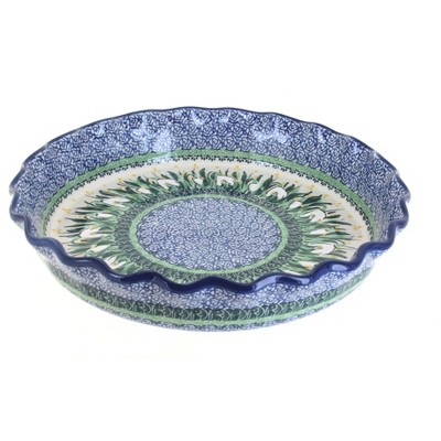 Blue Rose Polish Pottery Snowdrop Pie Plate