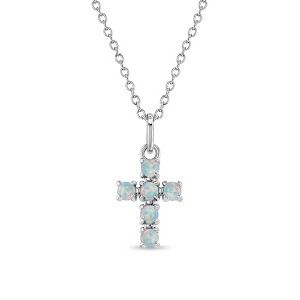 Girls' Simulated Opal Cross Sterling Silver Necklace - In Season Jewelry - 1 of 4