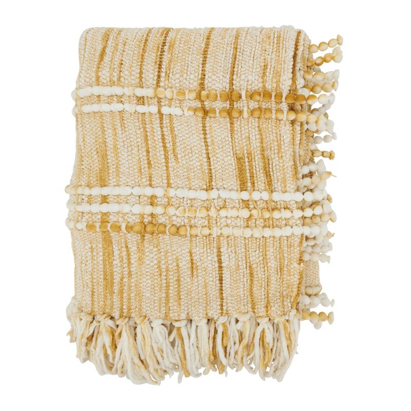 Saro Lifestyle Rustic Fringed Striped Throw, Gold, 50"x60", 1 of 4