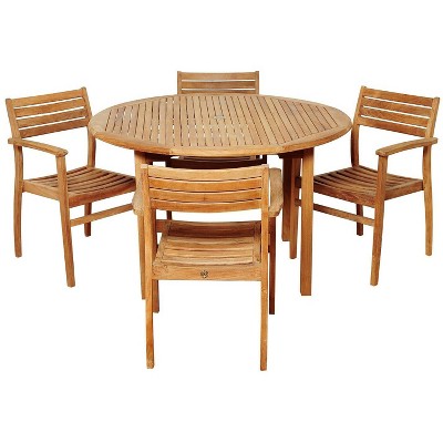 Alex 5pc Patio Teak Wood Round Dining Set - International Home Miami