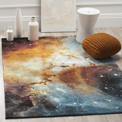 Celestial Spark Orange/Multi Synthetic Round Rug