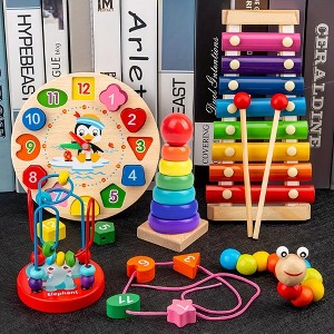 5-in-1Wooden Intellectual Development Toys, Birthday gift For Kids, Early Learning Educational Montessori Toys for  Boys Girls 3+ - 1 of 4