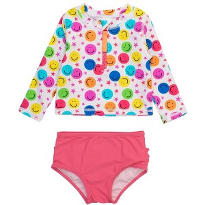RuffleButts Baby/Toddler Girls UPF50+ Long Sleeve Zipper Rash Guard 2-Piece - 1 of 4