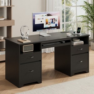 Bestier 59'' Office Desk with Charging Station & Keyboard Tray, Computer Desk with Drawers, Modern Executive Desk for Home office - 1 of 4