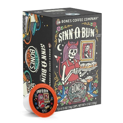 Bones Coffee Company Sinn-O-Bunn Cinnamon Bun Flavor 12 ct Single-Serve Bones Cups Coffee Pods Compatible with Keurig Coffee Maker