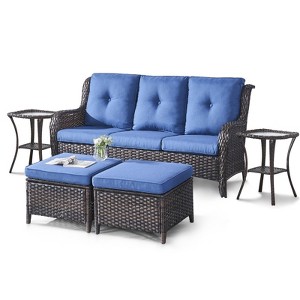 POCASSY 5 Piece Outdoor Conversation Furniture Set Wicker Sofa Seating Group with Cushions for Backyord, Garden, Pool - 1 of 4