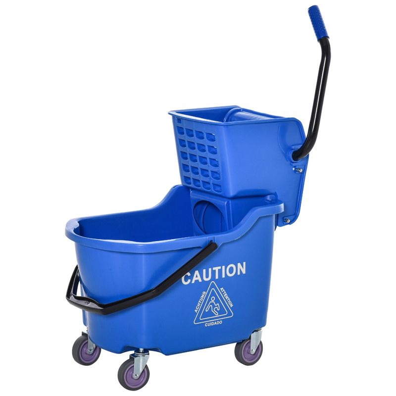 HOMCOM Mop Bucket Cart with Side Press Wringer, Metal Handle and 34 Quart Capacity, 4 of 7