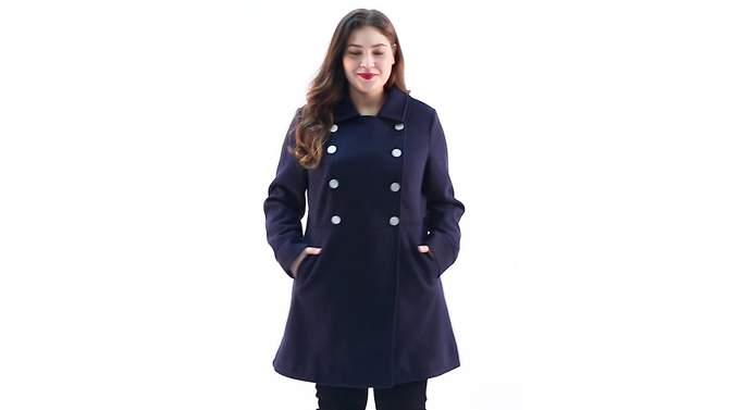 Agnes Orinda Women's Plus Size Winter Fashion Double Breasted Warm Lapel Pockets Overcoats, 2 of 8, play video