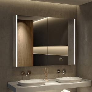 HBEZON LED Medicine Cabinet with Mirrors and Lights, Recess/Wall Mount Bathroom Cabinet, 3 Mode Light, Dimmable, Anti-Fog, Outlet, Silver - 1 of 4