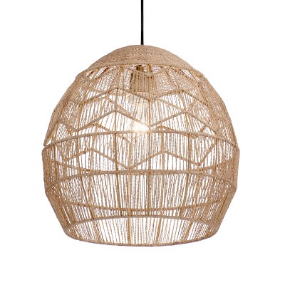 16" Bronze and Hemp LED Bowl Pendant Light