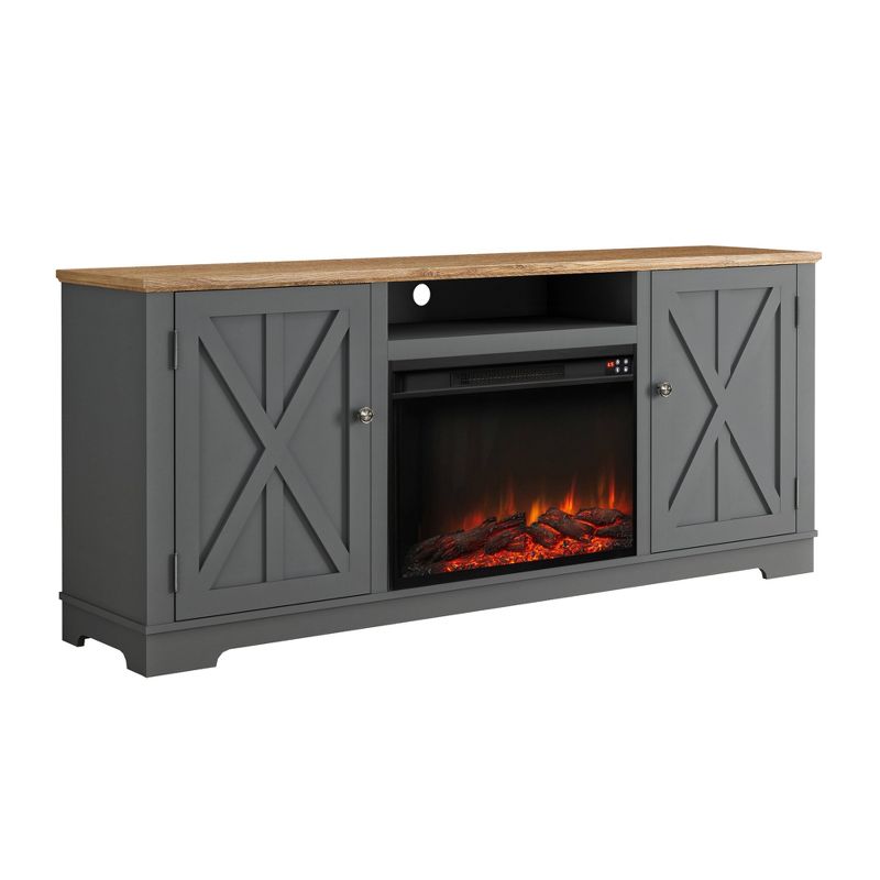 70&#34; Farmhouse Wooden TV Stand for TVs up to 75&#34; with Electric Fireplace Gray - Festivo, 5 of 12