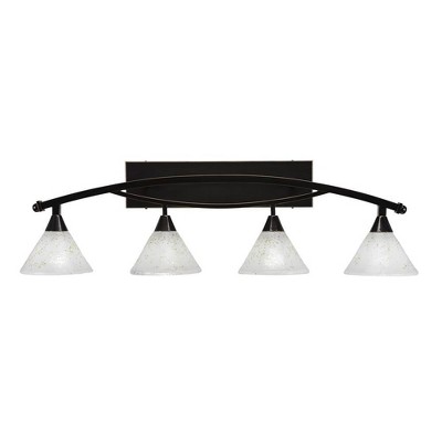 Toltec Lighting Bow 4 - Light Vanity in  Black Copper with 7" Gold Ice Shade