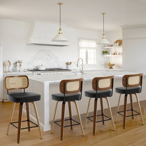 Bekrvio 26"/29" Mid-Century Modern Swivel Bar Stools Set of 1/2/3/4- Faux Leather Upholstered with Back and Bent Wood Legs,Ideal for Kitchen Island - 1 of 4