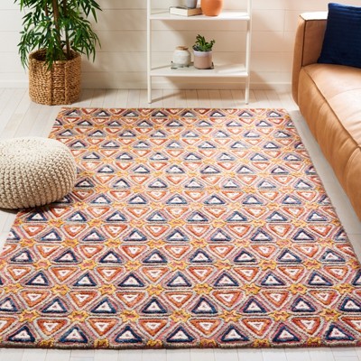 Hand-Tufted Red and Navy Wool 3' x 5' Geometric Area Rug