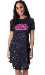 Star Wars Women's Neon Logo Nightgown Pajama Sleep Shirt Black