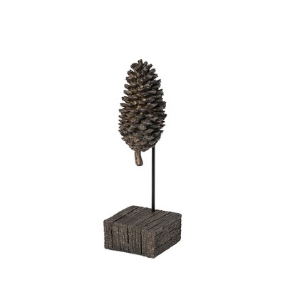 HomeRoots 11" Golden Brown Resin Pinecone Tabletop Sculpture