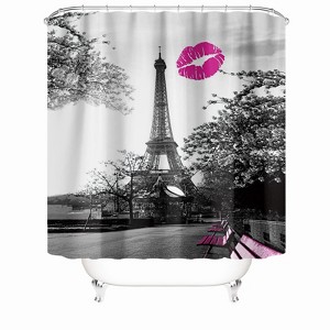 Tower And Kiss Shower Curtains for Bathroom Waterproof Fabric Bath Curtain Durable Soft Stylish Bathroom Decor 72x72 Inch - 1 of 1