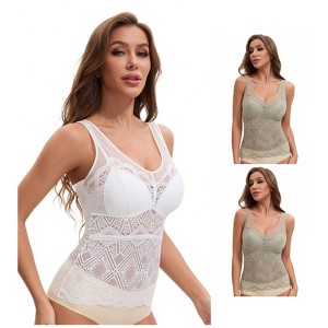 INSPIRE CHIC Women's 3 Packs Lace Mesh V-Back Wide Strap Fixed Cup Tank Top Longline Light and Breathable Camisoles - 1 of 4