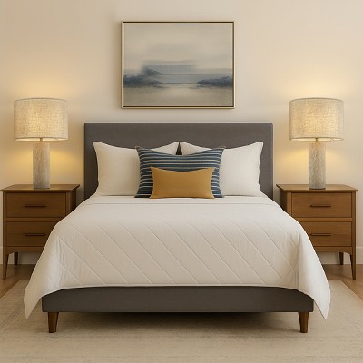 ALOADECOR 1-Light 22'' Modern Coastal Natural Cylinder Travetine Table Lamp With Beige Linen Shade For Bedroom and Living Room(2 Pack)