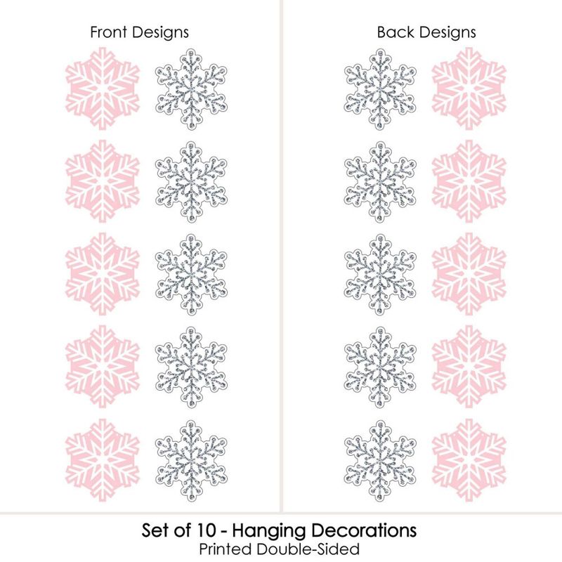 Big Dot of Happiness Hanging Pink Winter Wonderland - Outdoor Snowflake Birthday Party or Baby Shower Hanging Porch & Tree Yard Decor - 10 Pieces, 3 of 8