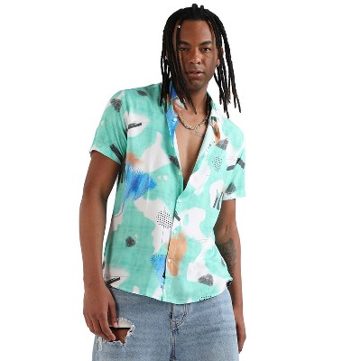 Campus Sutra Men Men's EcoLiva Mint Green Abstract Strokes Shirt