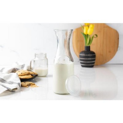 Elegant Glass Carafes with Plastic Lids, Set of 4