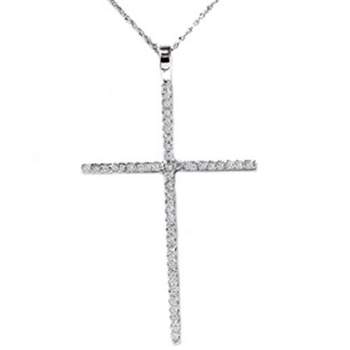 Pompeii3 White Gold 3/4ct Genuine Diamond Cross Pendant Necklace