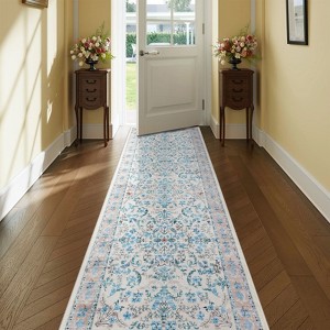 Washable Area Rug, Boho Floral Soft Rugs for Living Room, Non Slip Low Pile Carpet for Bedroom, Dining Room, Nursery, Hallway - 1 of 4