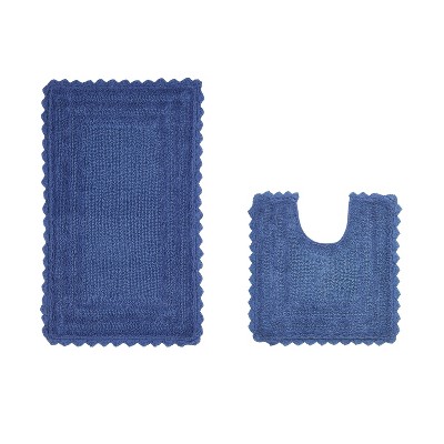 Lilly Crochet Collection 100% Cotton Tufted Reversible 2-Piece Bath Rug Set – Super Absorbent, Machine Washable Bathroom Mats with Crochet Pattern