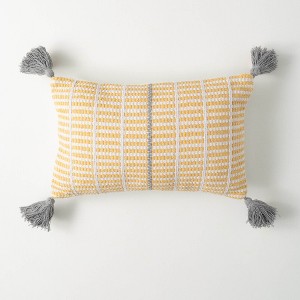 Sullivans 12" Yellow Birdseye Striped Pillow  Cotton - 1 of 3
