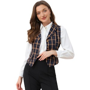 INSPIRE CHIC Women's Plaid Vintage Notched Lapel Collar Single Breasted Waistcoat Vest - 1 of 4