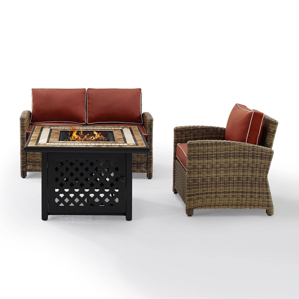 Photos - Garden Furniture Crosley 3pc Bradenton Outdoor Steel Fire Pit Set Sangria/Weathered Brown  