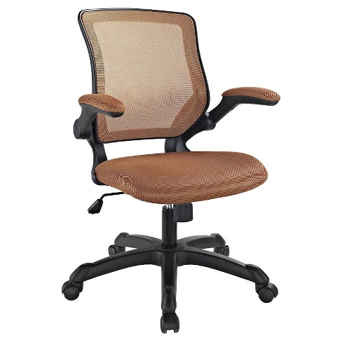 Modway Veer Office Chair with Mesh Back and Brown Vinyl Seat With Flip-Up Arms 