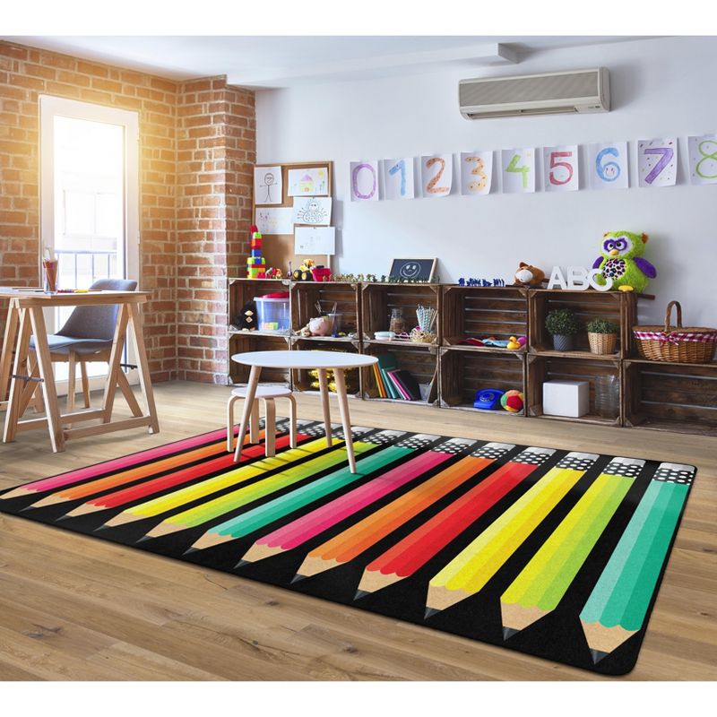 7'6"x11' Rectangle Indoor and Outdoor Pencils Nylon Accent Rug Multicolored - Flagship Carpets, 2 of 7