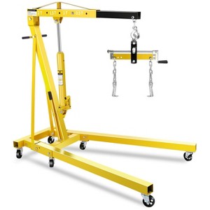 2-Ton Shop Crane with Lever, Hydraulic Folding Engine Hoist w/6 Steel Casters - Lift Car Transmissions, Boat Motors, Farm Equipment (Net Wt. 168 Lbs) - 1 of 4