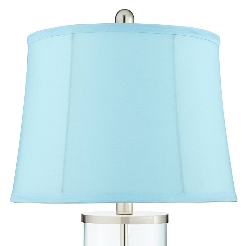 360 Lighting Watkin Modern Table Lamps 27 1/2" Tall Set of 2 Clear Glass Nickel with USB and AC Power Outlets in Base LED Blue Softback Shade for Home, 5 of 7