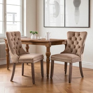 Mshliw Set of 2 Classic Velvet Upholstered Dining Chairs with Tufted Backs, Nailhead Trim and Solid Wood Legs for Dining Room - 1 of 4