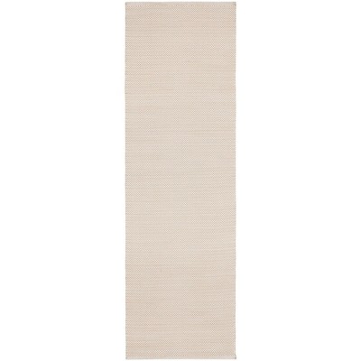 Herringbone Linen and White Handwoven Synthetic Runner Rug, 2.5x12