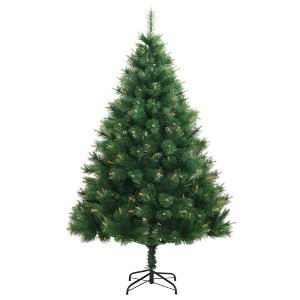 vidaXL Artificial Hinged Christmas Tree Green and Yellow PVC, Metal - 1 of 4