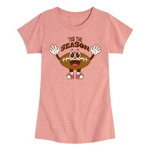 Girls' - Instant Message - Tis The Season Football Mascot Fitted Short Sleeve Graphic T-Shirt - 1 of 4