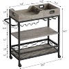 Bar Carts with 2 Portable Trays for Home, 3 Tier Bar Cart with Wheels, Mobile Kitchen Shelf Cart with Wine Rack & Glass Holder for Kichen, Dining Room - 3 of 4