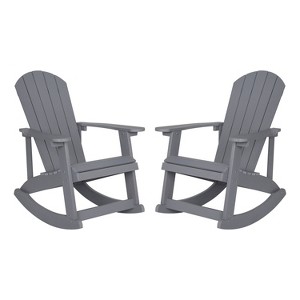 Merrick Lane Set of 2 All-Weather Polyresin Adirondack Rocking Chair with Vertical Slats - 1 of 4