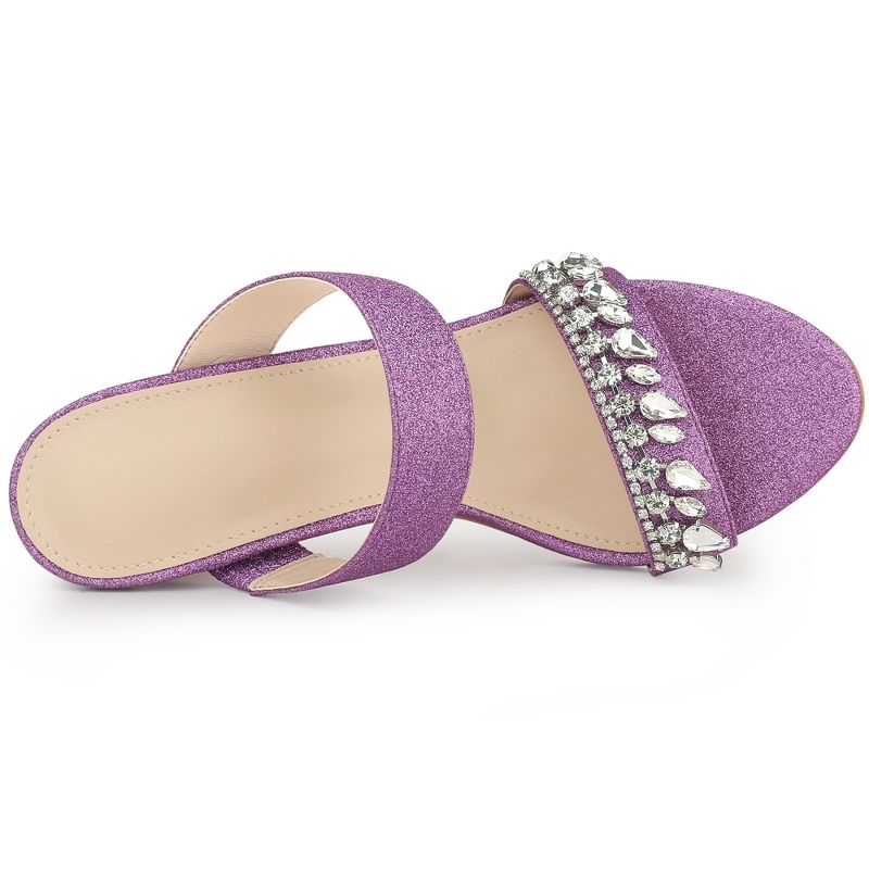 Allegra K Women's Glitter Rhinestone Stiletto Heels Sandals, 5 of 8