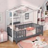 Costway Twin Size Kids House Bed with Fence Window Wooden Slats & 2 Storage Shelves - 2 of 4