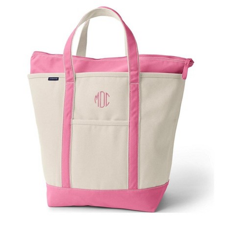 Lands' End Small Natural Zip Top Canvas Tote Bag - - Natural/Fresh Pink